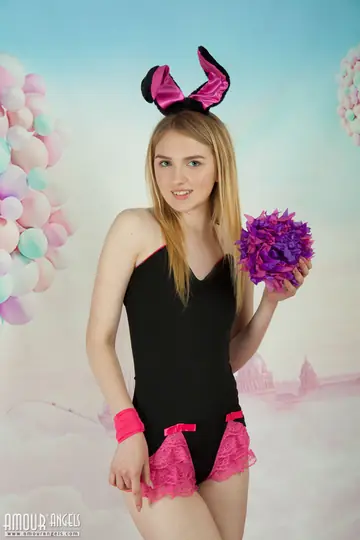 Lia Kate – Skinny Blonde in Bunny Ears Strips and Spreads