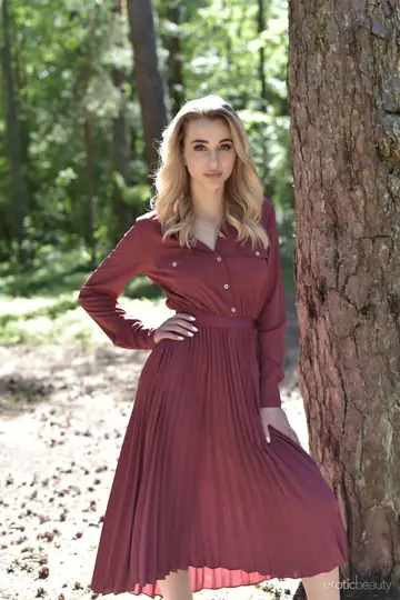 Ava List – Blonde Drops Her Skirt and Poses Nude in the Forest