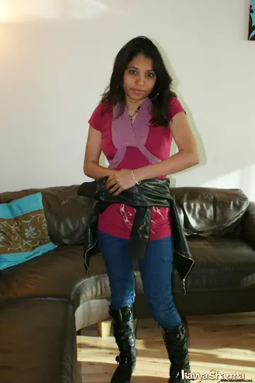 Busty Indian MILF Strips Out of Her Lingerie, Boots and Jeans