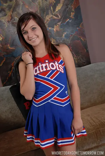 Holly Jones – Petite Brunette in Socks and Uniform Toys Her Shaved Pussy