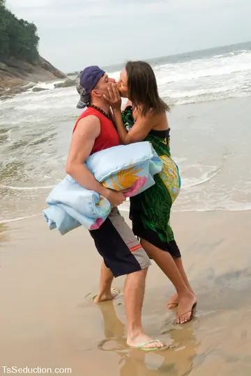 Two Trans Women Suck Cock and Fuck Doggy Style Outdoors