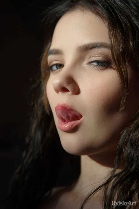 Chanel Fenn: Brunette with Small Natural Tits Spreads Her Hairy Pussy and Licks Fingers – photo 16 of 16
