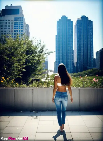 AI-Generated Skinny Brunette Strips and Spreads Outdoors