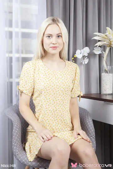Nikki Hill – Blonde Strips Out of Her Skirt and Uses a Glass Dildo