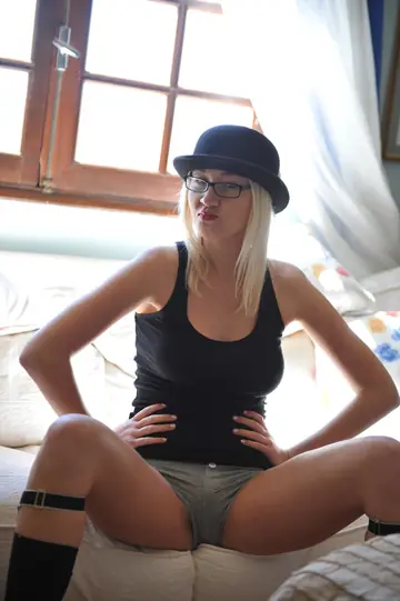 Lada Love – Czech MILF in Panties, Socks and Glasses Spreads Her Pussy in the Bedroom