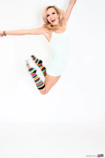 Skylar Green – Blonde with Small Natural Tits and a Tattoo Poses in Socks