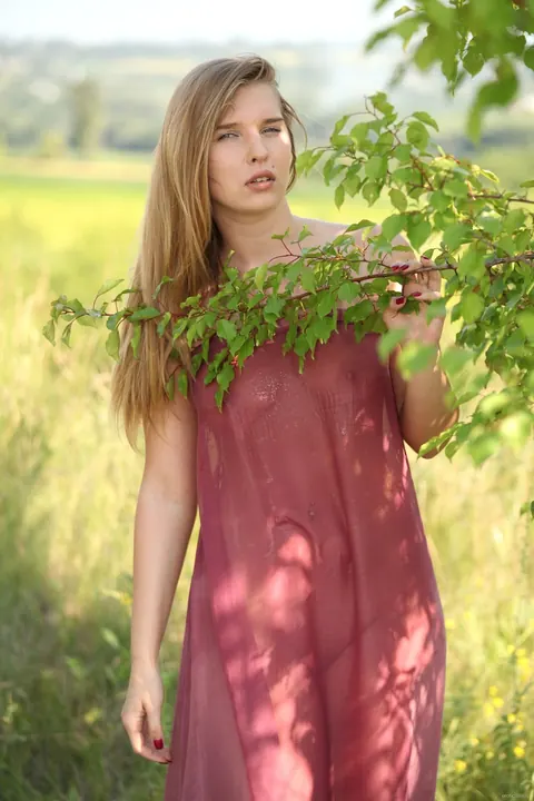 Tall Babe Strips Off Her Sheer Dress in the Forest – photo 3 of 21