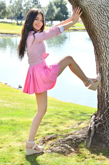 Skinny Asian Brunette Flashes and Uses a Butt Plug Outdoors