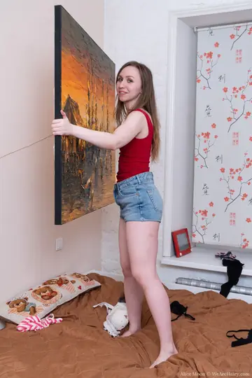 Alice Moon – Petite Indian Brunette Undresses and Fingers Her Hairy Pussy