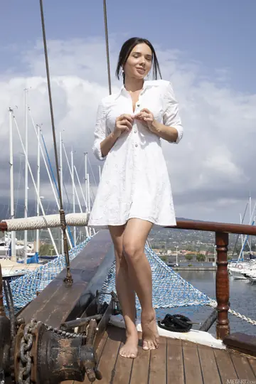 Eve Sweet – Petite Tattooed Brunette with Big Tits Strips Off Her Bikini on a Dock