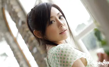 Takami Hou – Busty Japanese Brunette Strips Out of Her Dress to Show Her Hairy Pussy