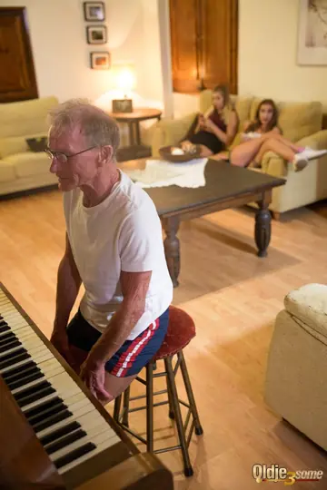 Lulu Love – Two Brunettes in Socks Share an Old Man in a Threesome