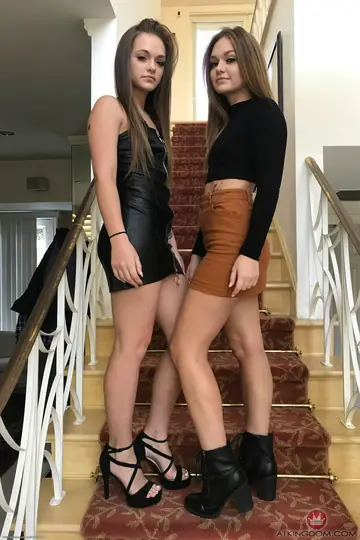 Joey White – Two Skinny Brunettes Strip Off Their Skirts and Heels for Lesbian Sex
