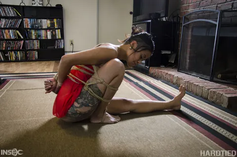 Asian Brunette with Tattoos Bound in Rope Bondage – photo 4 of 14