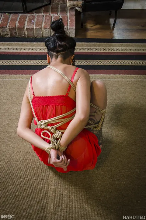 Asian Brunette with Tattoos Bound in Rope Bondage – photo 3 of 14