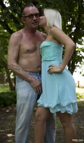 Blonde in a Skirt Gets Fucked Outdoors and Spreads Her Pussy