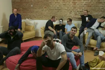 Thick Tattooed Women Undress for Group Sex and Blowjobs