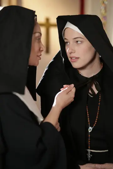 Lea Lexis – Two Busty Hairy Brunettes in Nun Costumes Have Lesbian Sex