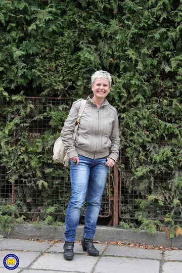 European Blonde MILF Strips Out of Her Jeans Outdoors