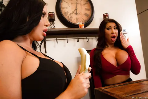 August Taylor: Busty Latina MILF Shares a Threesome and Takes Cum in Her Mouth – photo 1 of 12