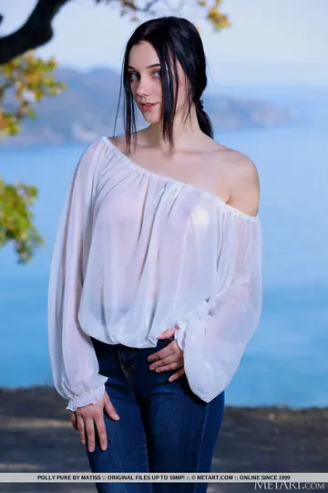Polly Pure – Brunette Strips Out of Her Jeans on a Seaside Cliff