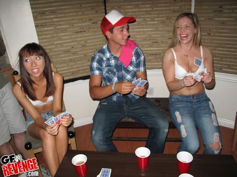 Woman Strips Off Her Jeans and Thong for Handjobs and Kisses in a Threesome – photo 3 of 12