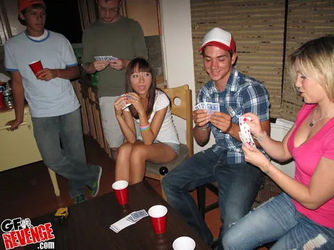 Woman Strips Off Her Jeans and Thong for Handjobs and Kisses in a Threesome – photo 1 of 12