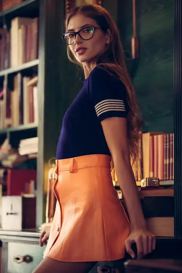 Taya Vais – Brunette in Glasses Strips Off Her Skirt to Show Her Thong at the Library