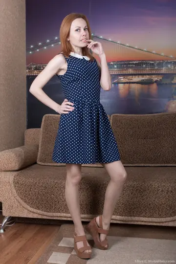 Liliya – Tall Ukrainian Redhead Strips Out of Her Lingerie and Spreads Her Hairy Pussy