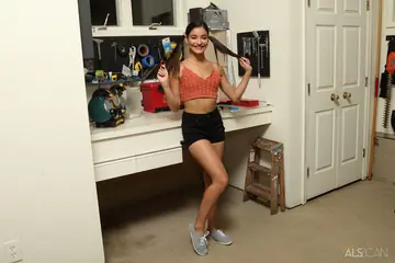 Brunette Latina in Pigtails Pisses After Fingering Her Shaved Pussy