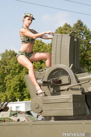 Nikita Bellucci – Tattooed Brunette in a Bikini Takes Double Penetration on a Tank
