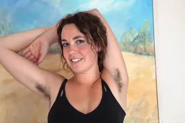 British Brunette Flaunts Hairy Armpits and Bush