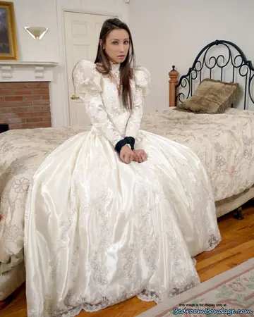 Brunette MILF Bride Bound in Wedding Dress and High Heels