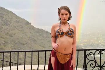 Natalie Porkman – Short-Haired Brunette in Lingerie and Costume Bares Her Pussy Outdoors