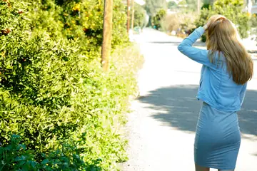 Alice May – Tall Slim Redhead Strips Out of Her Panties Outdoors