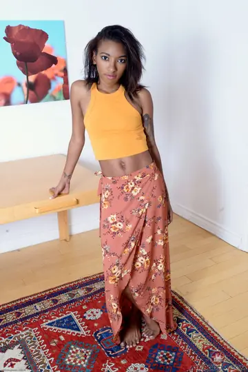 Raven Wylde – Ebony Babe with Small Tits Spreads Her Hairy Pussy Wide