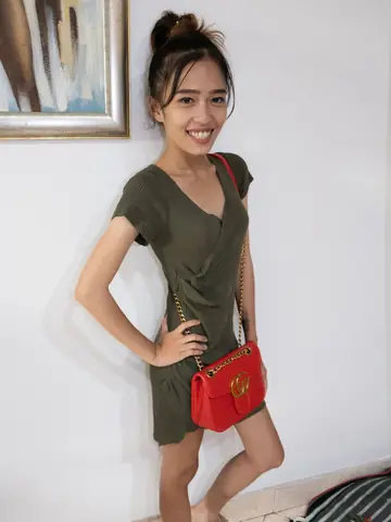 Skinny Asian Woman Strips Out of Her Skirt to Lingerie