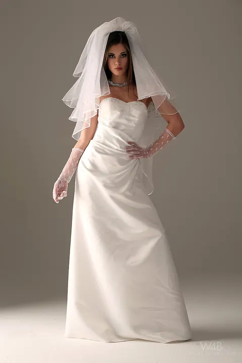 Slim Czech Brunette Strips Out of Her Wedding Dress and Lingerie – photo 1 of 16