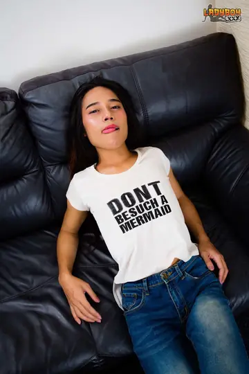 Asian Trans Woman Strips Nude and Poses Fully Bare