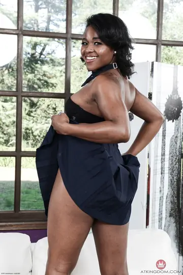 Petite Ebony Brunette Spreads Her Hairy Pussy and Shows Pierced Belly