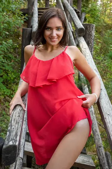 Oxana Chic – Petite Ukrainian Brunette Undresses Outdoors Showing Her Tan Lines