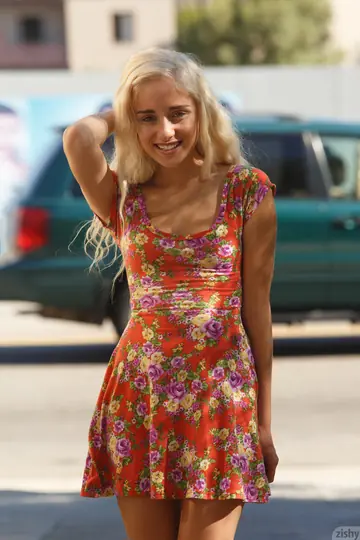 Skinny Blonde Strips Out of Her Dress in the Forest