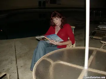 Mature Redhead Trans Woman Sucks Cock and Gets Fucked