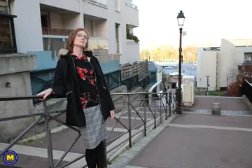 Mature Redhead in Stockings and Skirt Takes Anal