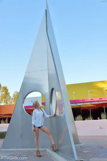 Tall Slim Blonde Undresses Out of Her Jeans and Heels in Public