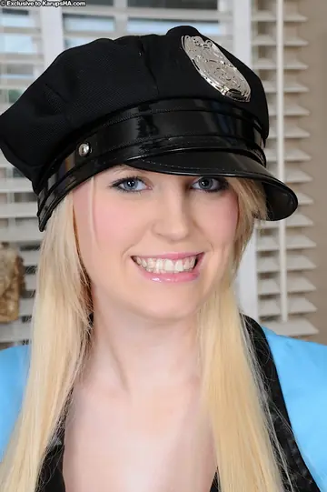 Amanda Bryant – Blonde Amateur in a Police Uniform Pulls Skirt Aside