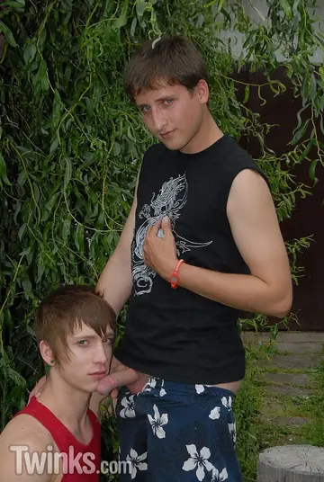 Slim Twink Sucks Cock and Gets Fucked Outdoors