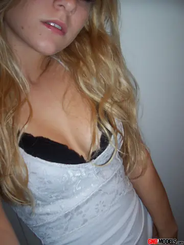 Blonde Amateur Strips to Lingerie in the Mirror Selfie