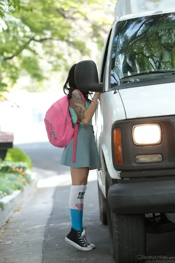 Skinny Latina Rides Cock Outdoors in a Car