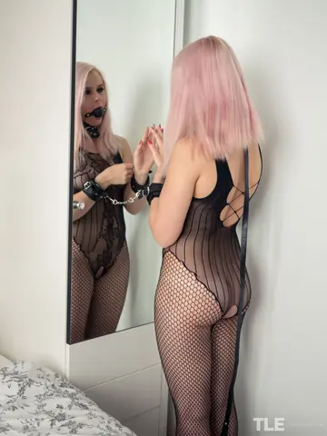 Thick Blonde in Pantyhose Masturbates with a Dildo While Cuffed